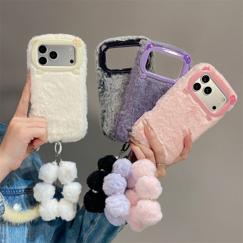 Phone Cases Durable - Luxury Solid Colors Furry Plush Phone