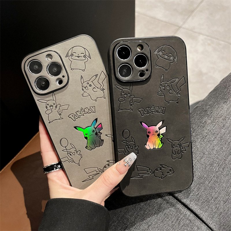 Phone Cases Durable - Cartoon Pikachu Faux Leather Laser Phone