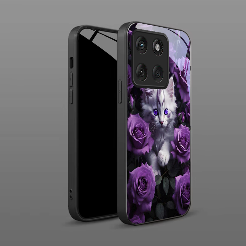 Kitten Purple Roses Black Glas - Phone Cases Motorola 评论和价格
